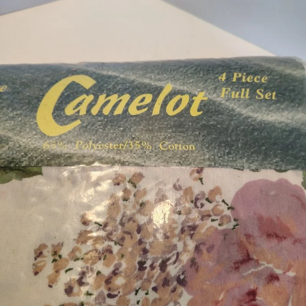 Vtg Camelot 4 Piece Muslin FULL SET AOP Floral Bed Sheets Romantic Cottagecore